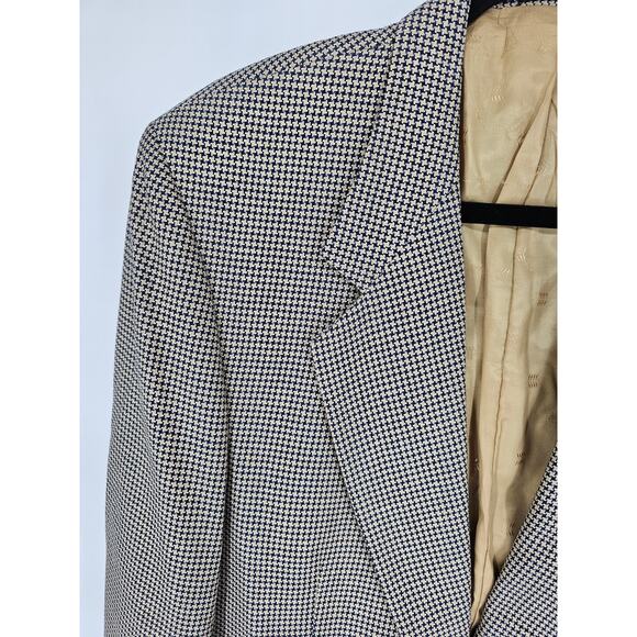 Priatti Men's Tan & Black Houndstooth Notch-Collar Two-Button Blazer Size 44 - Picture 2 of 4